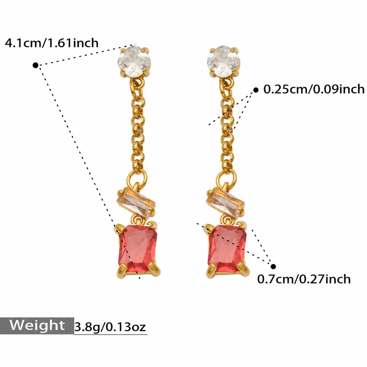 Emerald-Cut CZ-kettinghangers, verguld roestvrij staal productfoto
