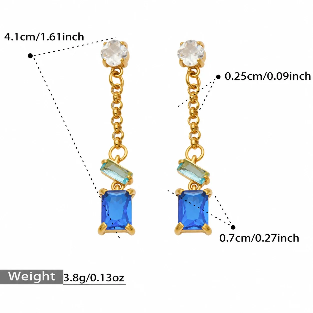 Emerald-Cut CZ-kettinghangers, verguld roestvrij staal productfoto
