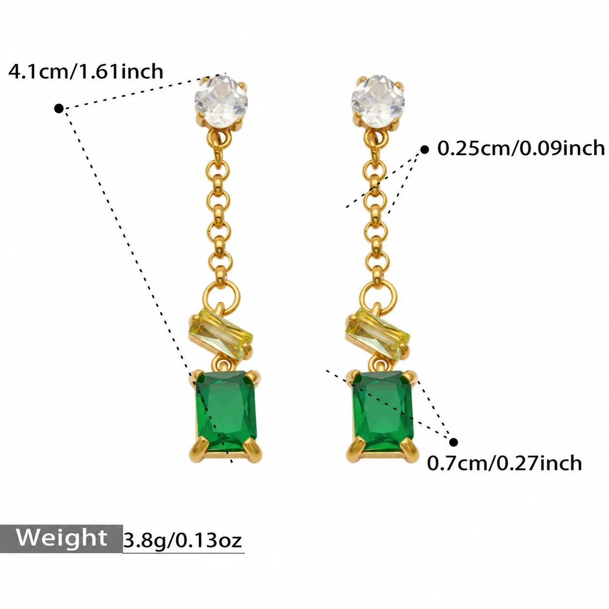Emerald-Cut CZ-kettinghangers, verguld roestvrij staal productfoto