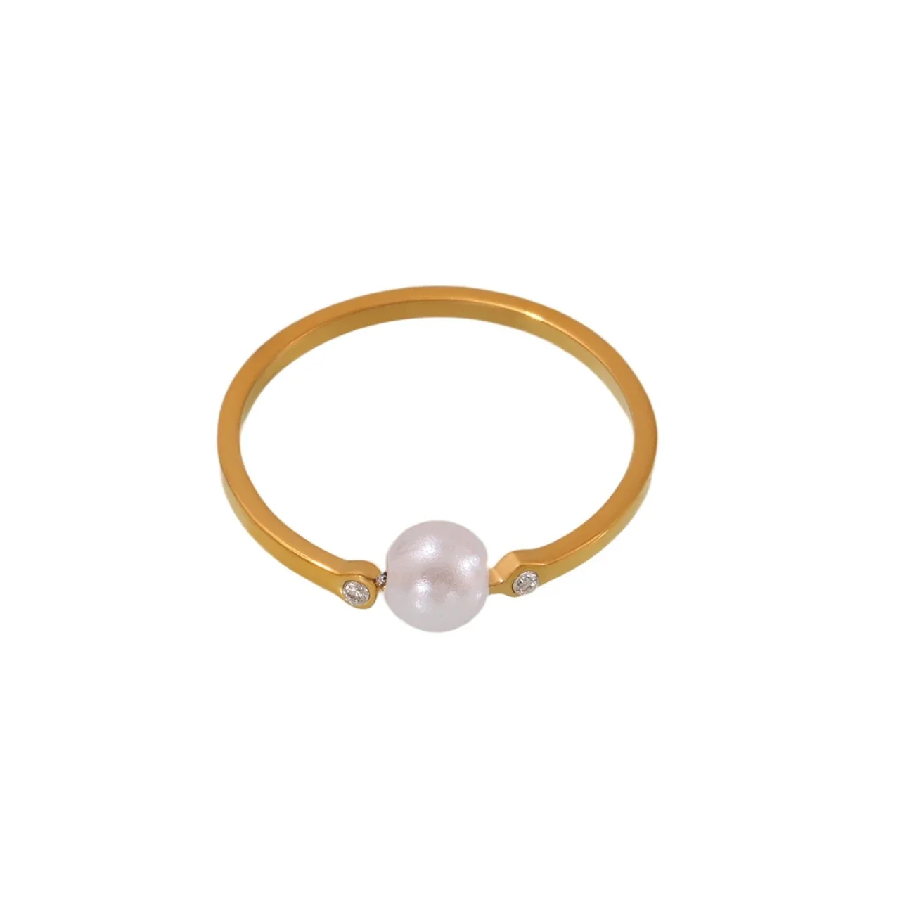 Geometric Gold-Plated Stainless Steel Pearl-Effect Open Ring