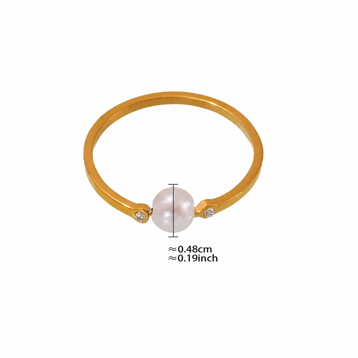 Geometric Gold-Plated Stainless Steel Pearl-Effect Open Ring - Gold Clear CZ Shell Pearl