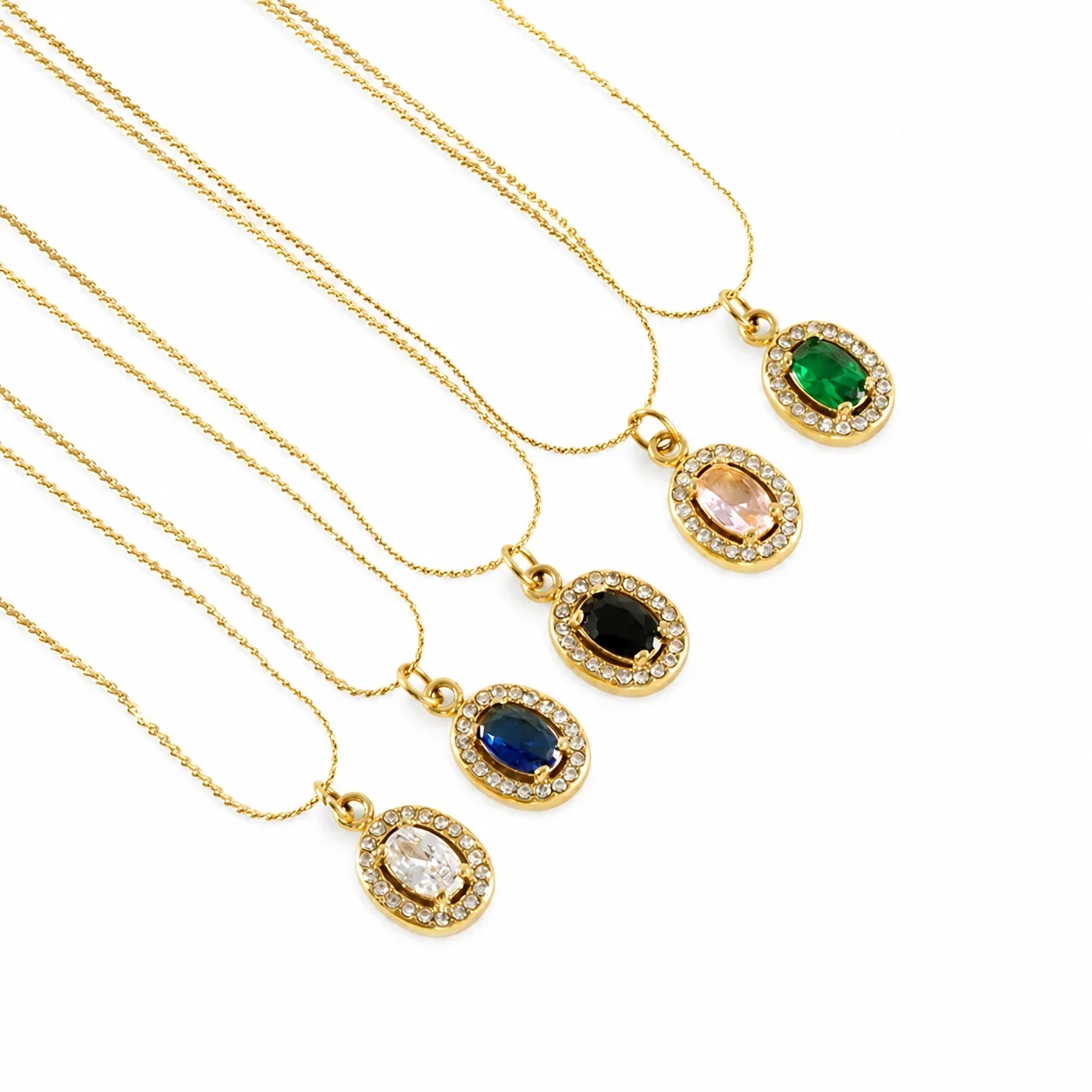 Refined 18K Gold PVD CZ Halo Charm Pendant Necklace