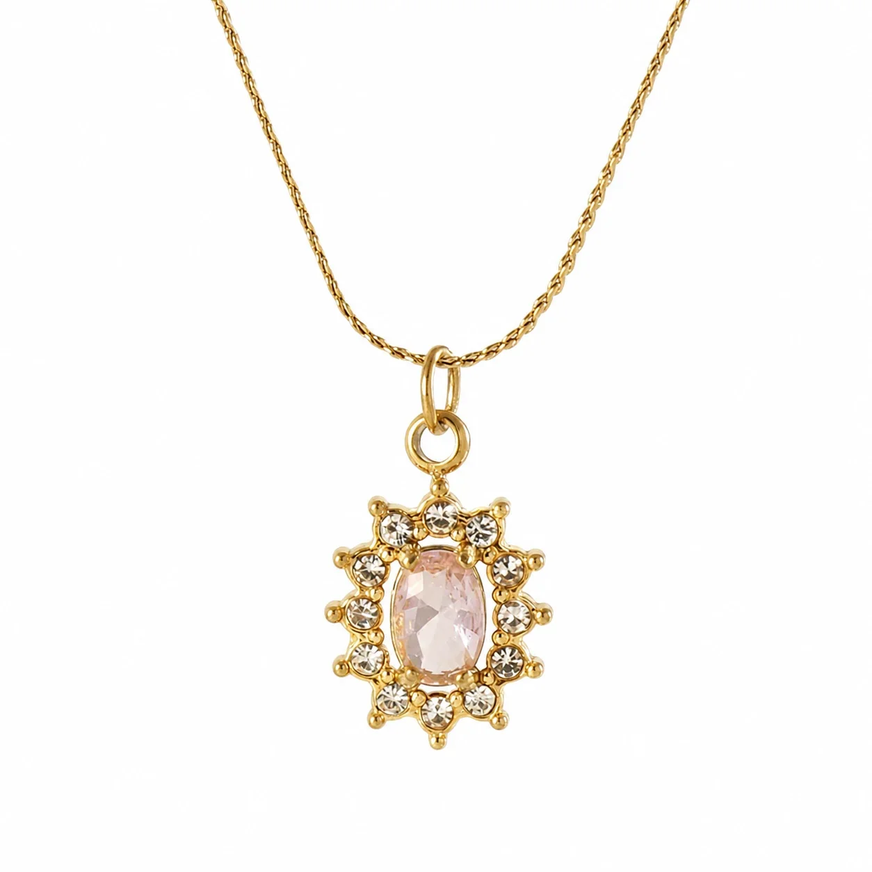 Refined 18K Gold PVD CZ Halo Charm Pendant Necklace