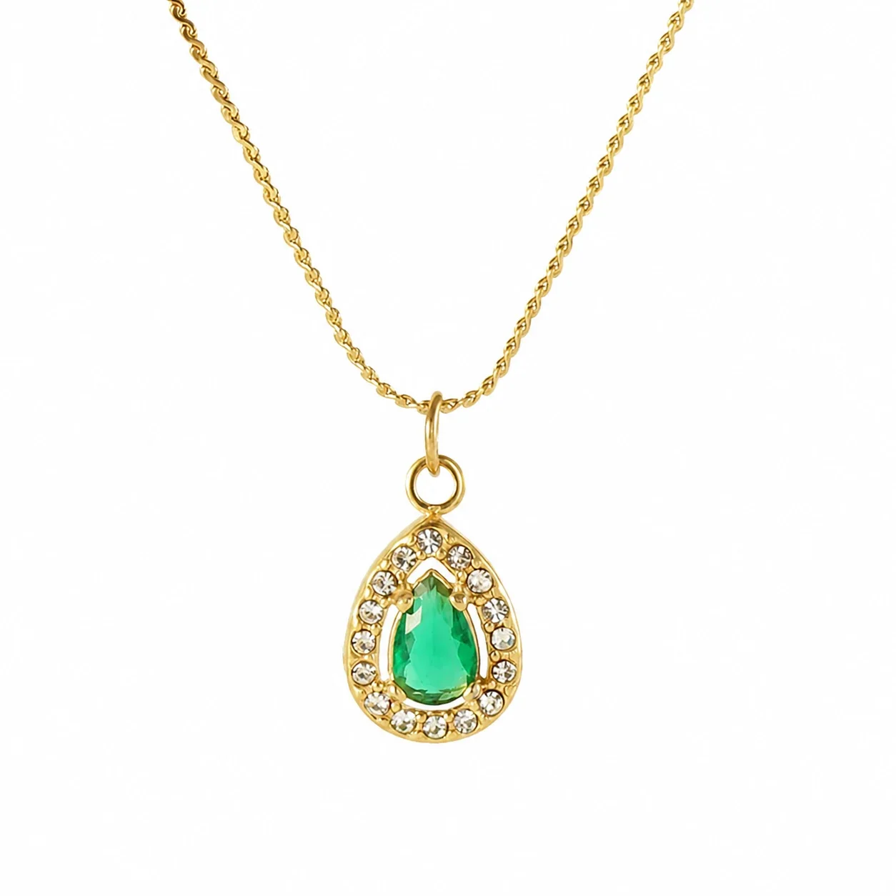 Refined 18K Gold PVD CZ Halo Charm Pendant Necklace