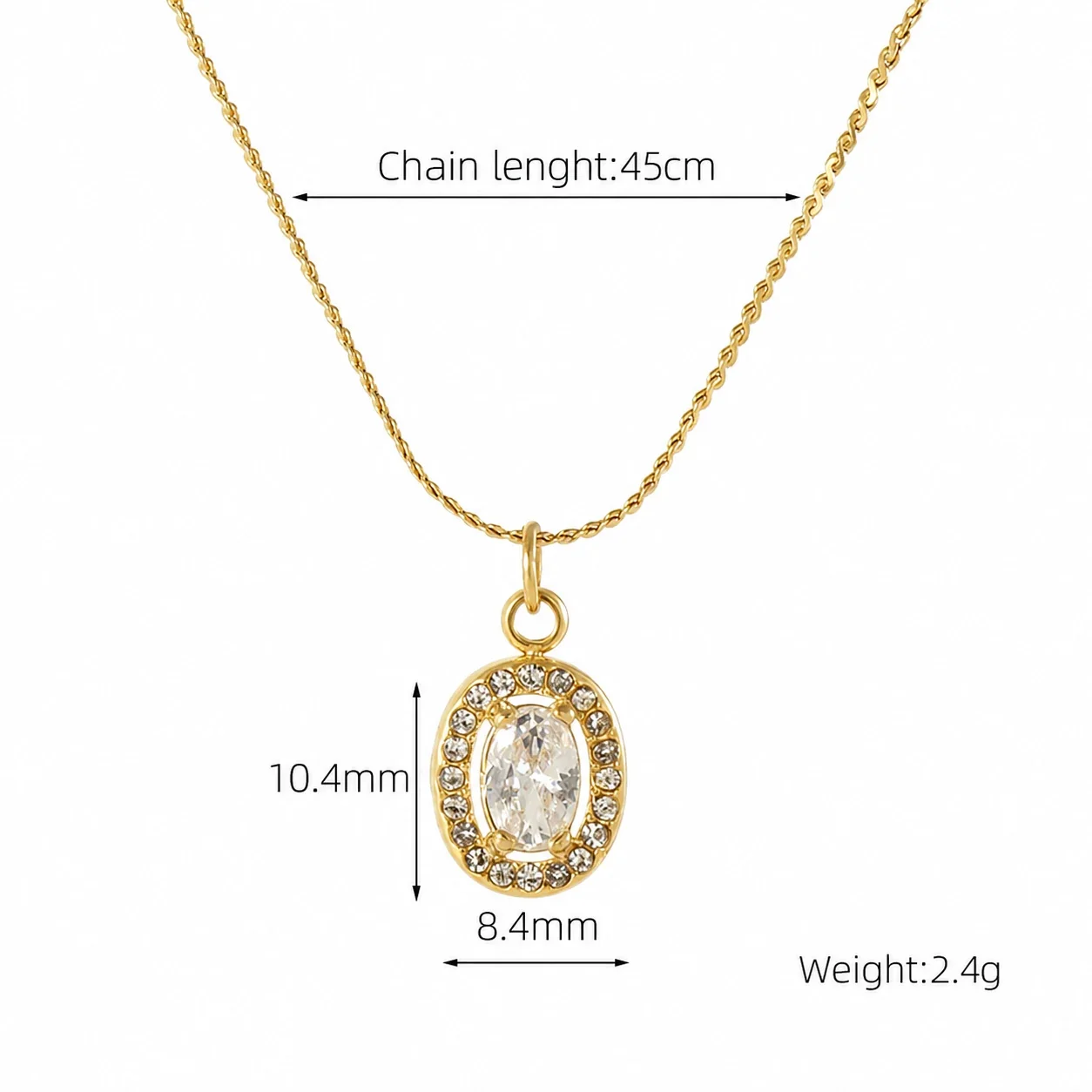 Refined 18K Gold PVD CZ Halo Charm Pendant Necklace - Gold Oval Clear CZ