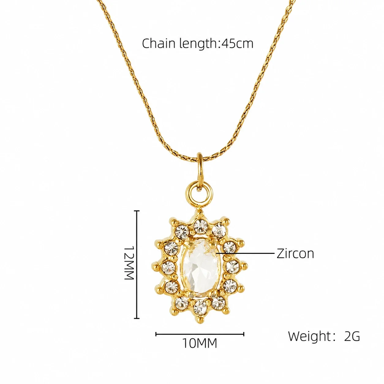 Refined 18K Gold PVD CZ Halo Charm Pendant Necklace - Gold Sunflower Clear CZ