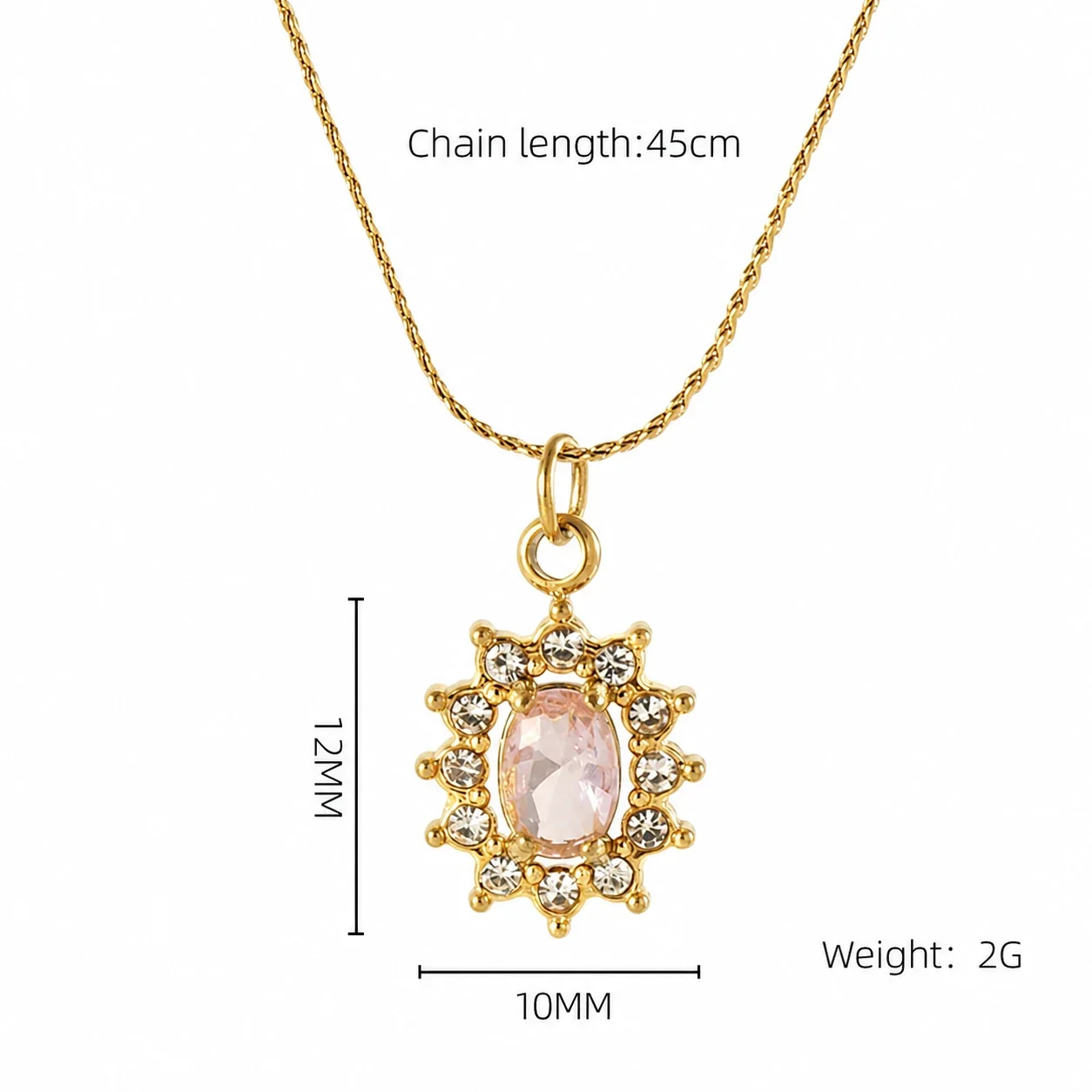 Refined 18K Gold PVD CZ Halo Charm Pendant Necklace - Gold Sunflower Pink CZ