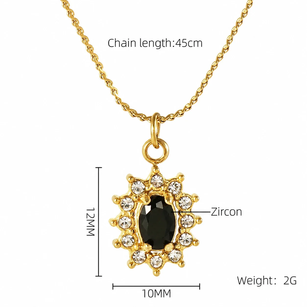 Refined 18K Gold PVD CZ Halo Charm Pendant Necklace - Gold Sunflower Black CZ