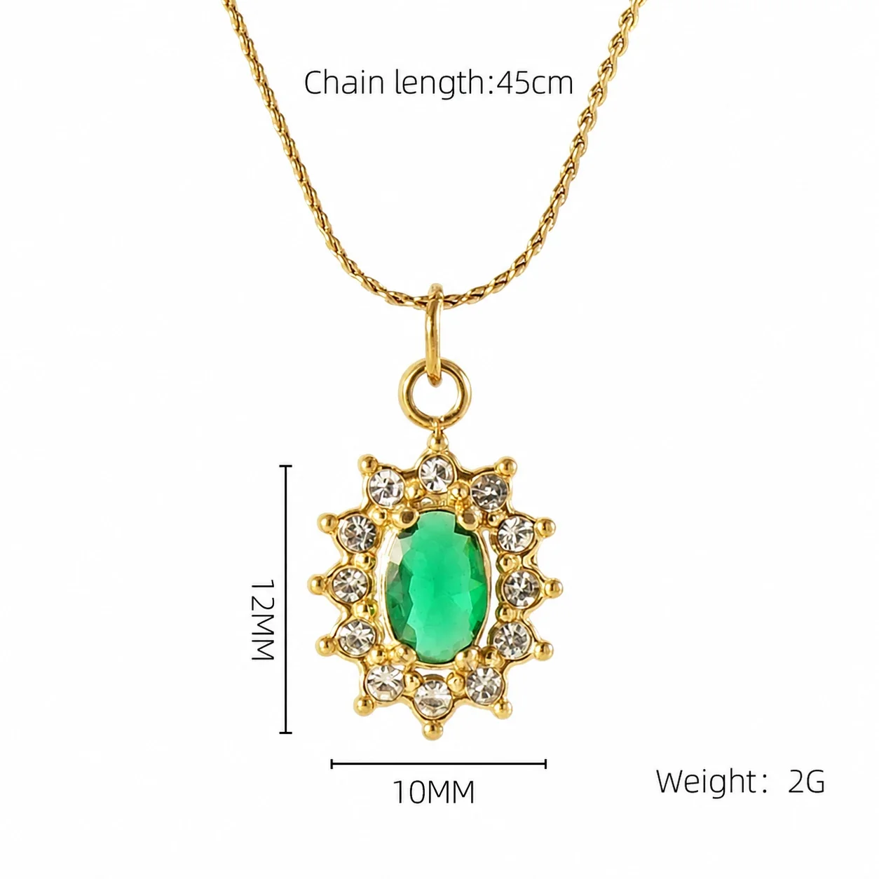 Refined 18K Gold PVD CZ Halo Charm Pendant Necklace - Gold Sunflower Green CZ