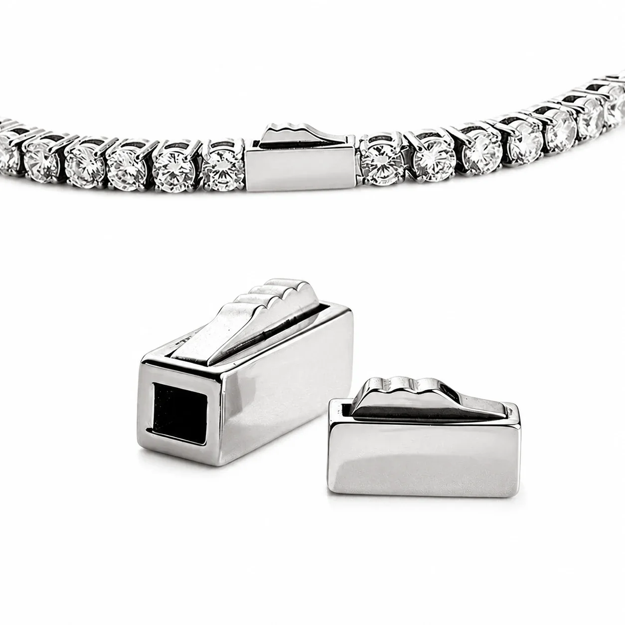 Pavé 316 Stainless Steel Heart Chain Bracelet Clasp
