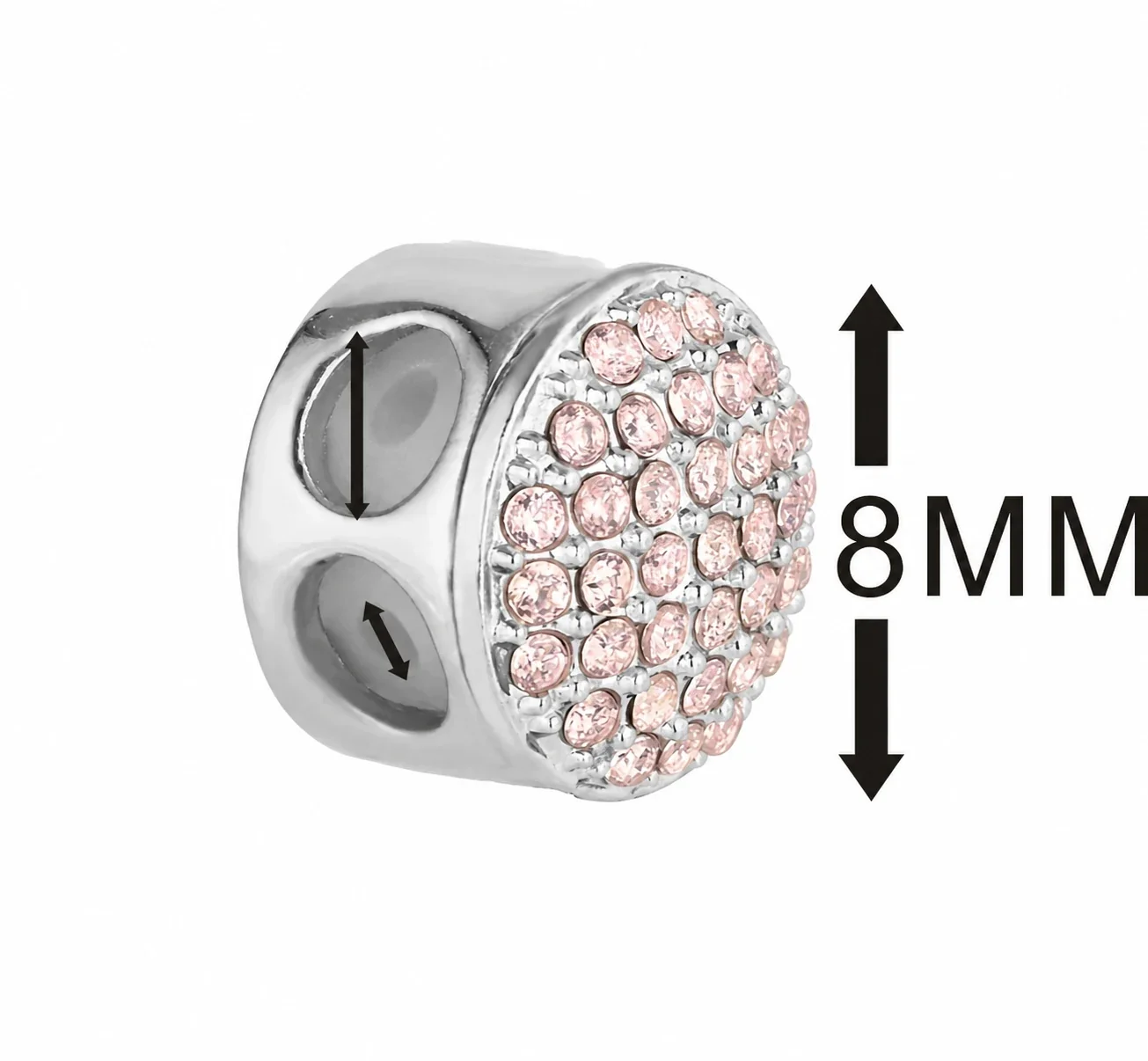 Pavé 316 Stainless Steel Heart Chain Bracelet Clasp - Silver Round Pink CZ Small