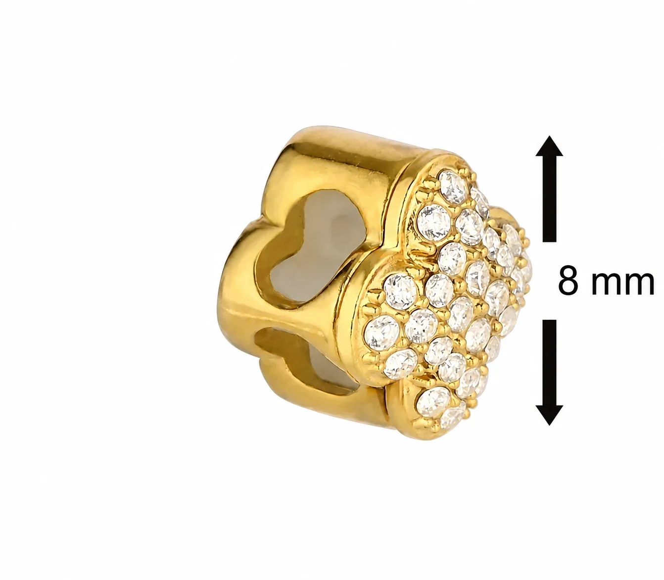 Pavé 316 Stainless Steel Heart Chain Bracelet Clasp - Gold Floral Clear CZ Large
