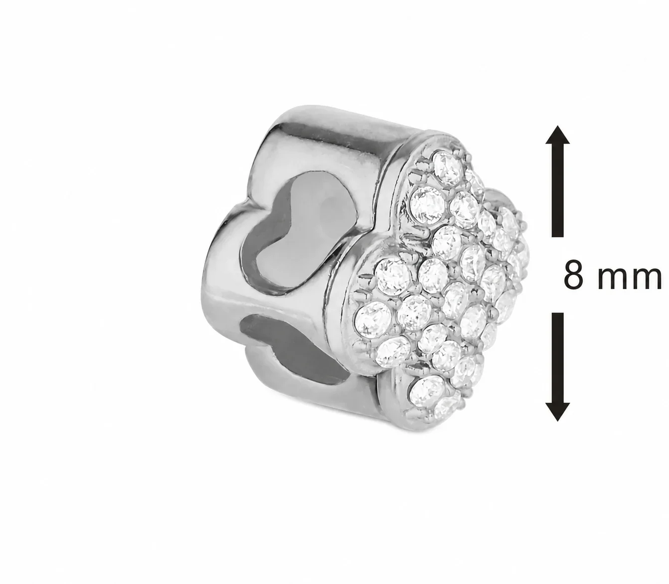 Pavé 316 Stainless Steel Heart Chain Bracelet Clasp - Silver Floral Clear CZ Small