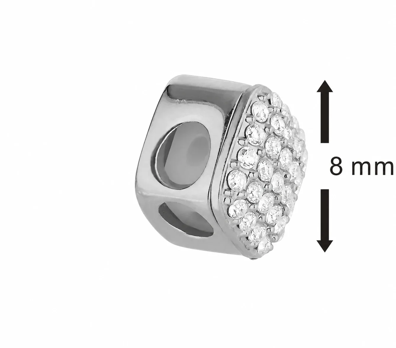 Pavé 316 Stainless Steel Heart Chain Bracelet Clasp - Silver Diamond Clear CZ Large