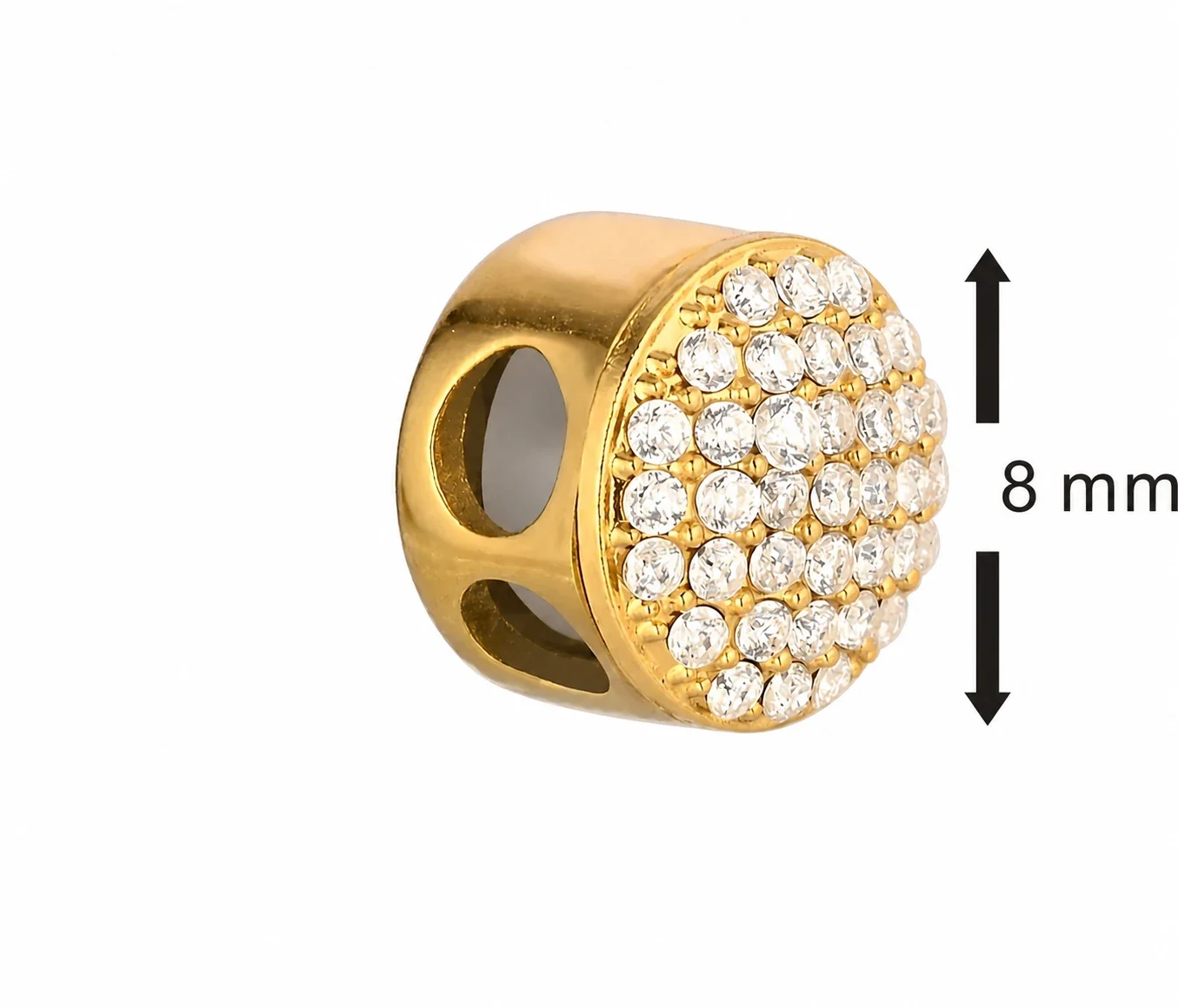 Pavé 316 Stainless Steel Heart Chain Bracelet Clasp - Gold Round Clear CZ Large