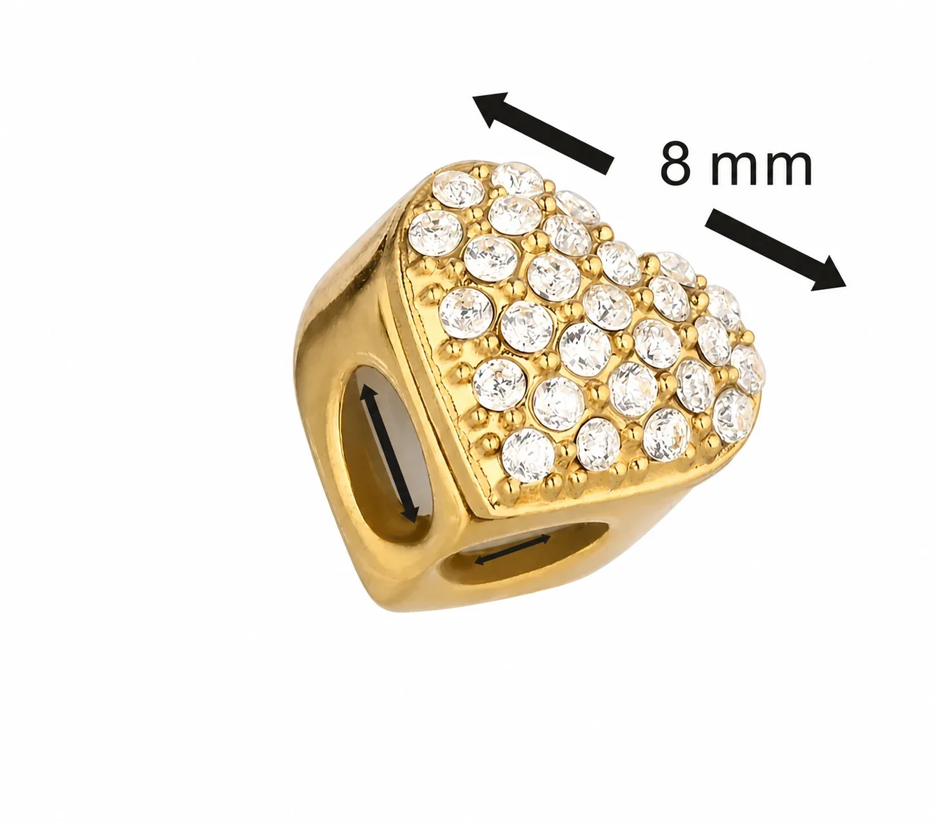 Pavé 316 Stainless Steel Heart Chain Bracelet Clasp - Gold Heart Clear CZ Large