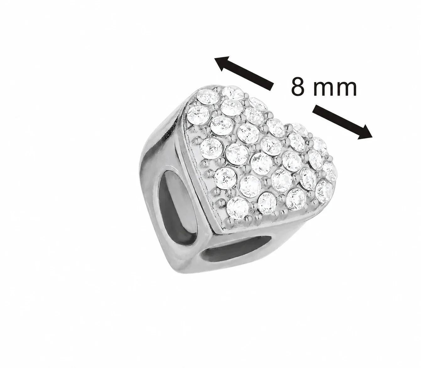 Pavé 316 Stainless Steel Heart Chain Bracelet Clasp - Silver Heart Clear CZ Small
