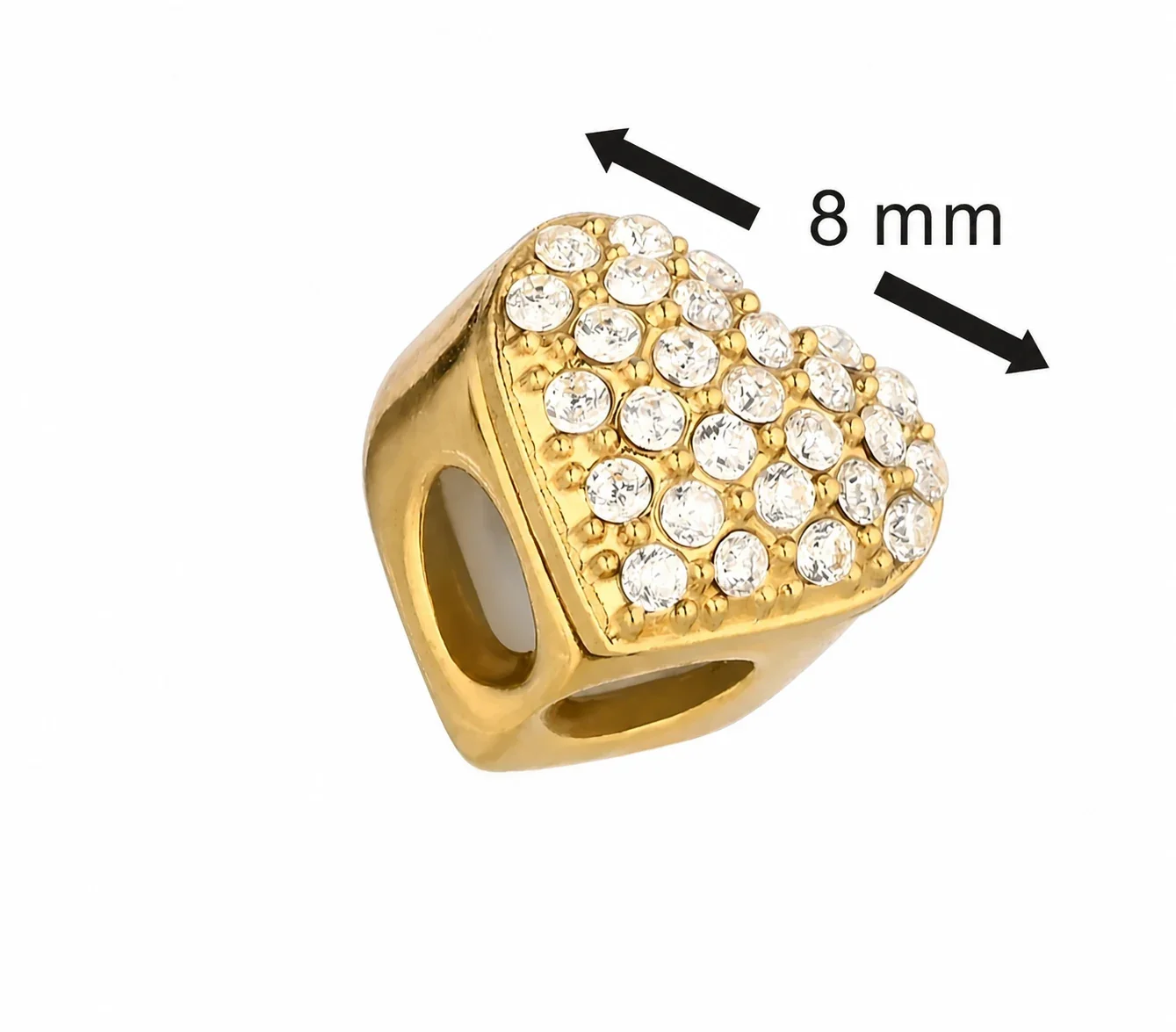 Pavé 316 Stainless Steel Heart Chain Bracelet Clasp - Gold Heart Clear CZ Small