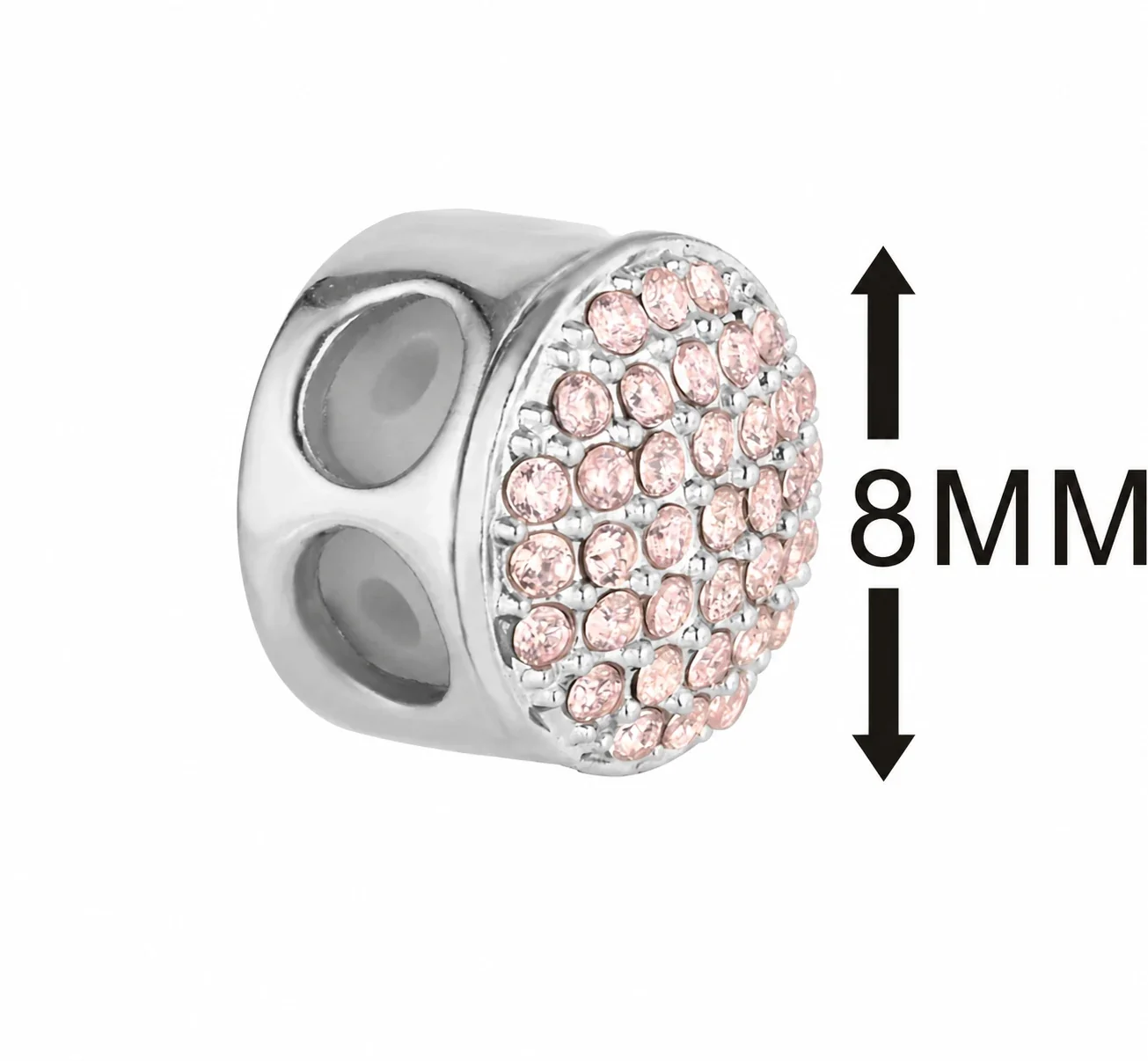 Pavé 316 Stainless Steel Heart Chain Bracelet Clasp - Silver Round Pink CZ Large