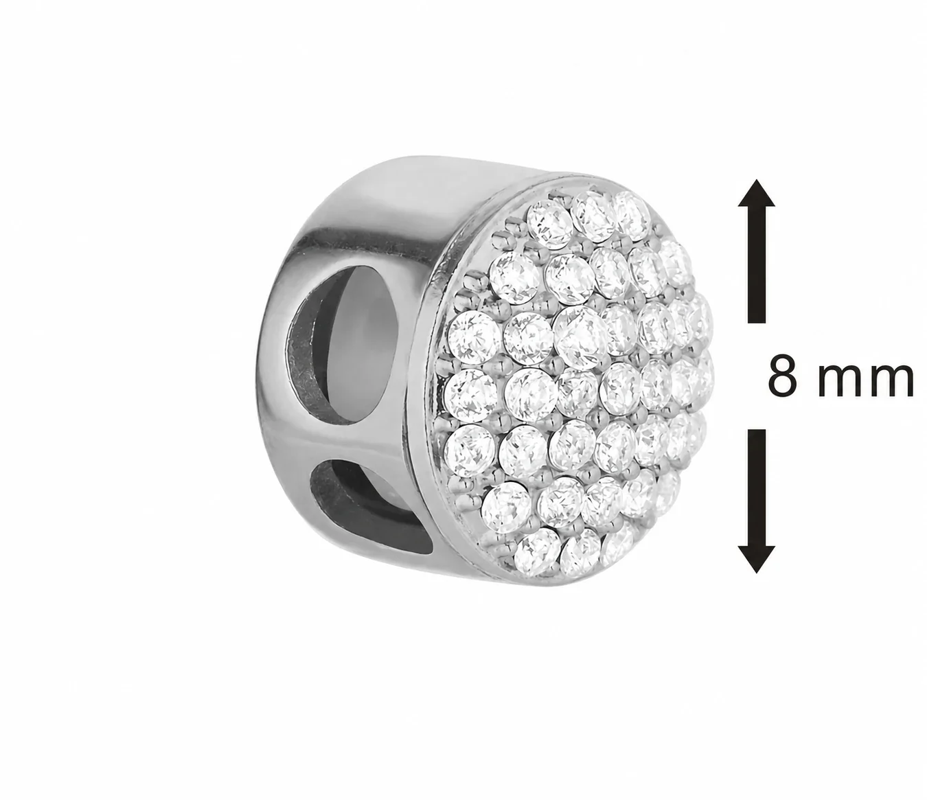 Pavé 316 Stainless Steel Heart Chain Bracelet Clasp - Silver Round Clear CZ Small