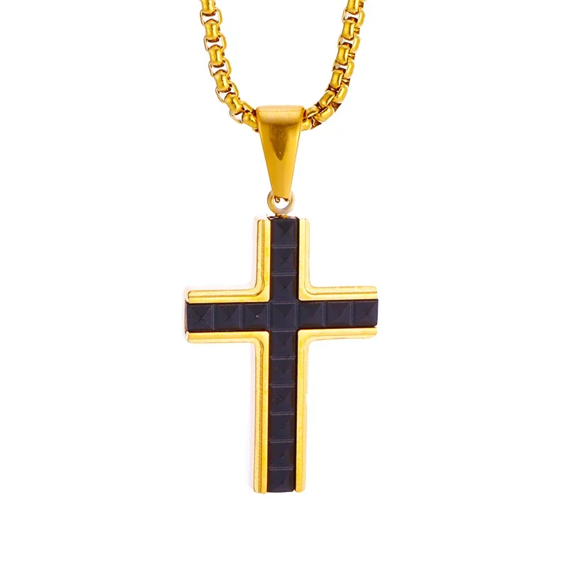 Faceted Geometric 316 Stainless Steel Cross Pendant Necklace