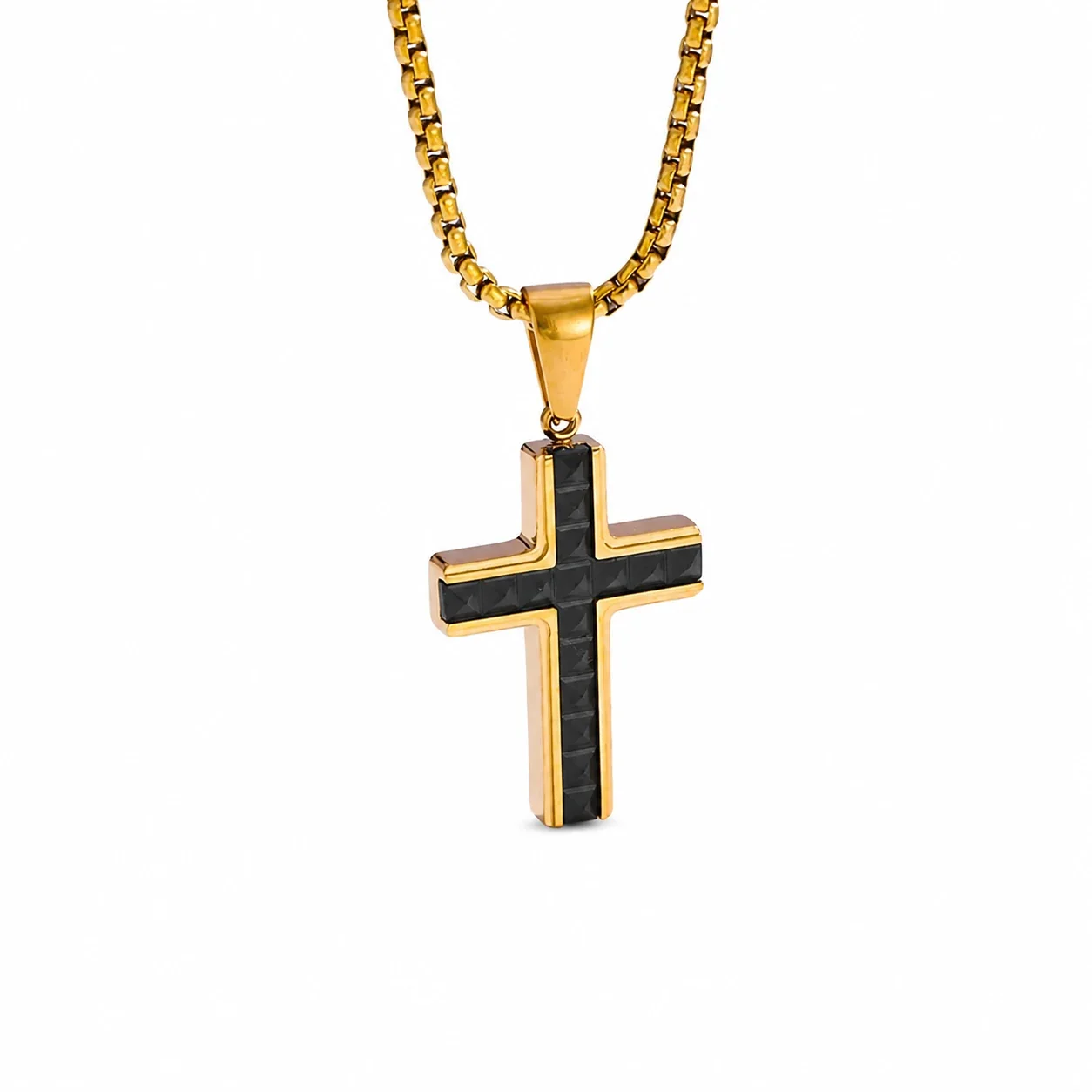 Bold 316 Stainless Steel Cross Pendant Necklace - Gold Black