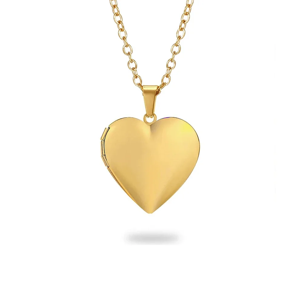 Domed Heart Photo Locket on Oval-Link Chain Necklace