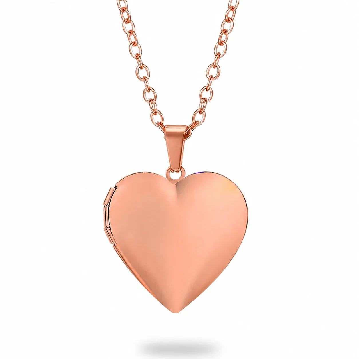 Polished 316 Stainless Steel Heart Locket Necklace - Rose Gold Locket With Large