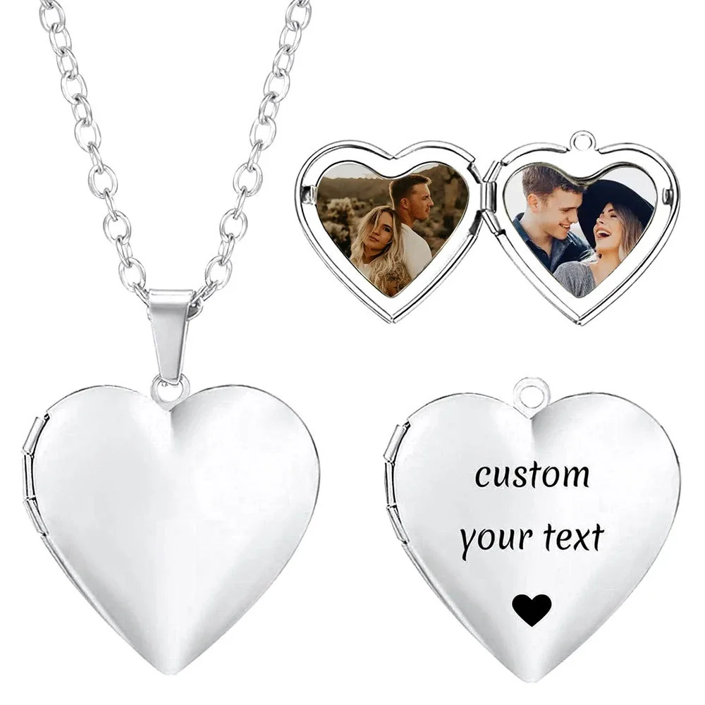 Polished 316 Stainless Steel Heart Locket Necklace - Silver Locket With Photo Small