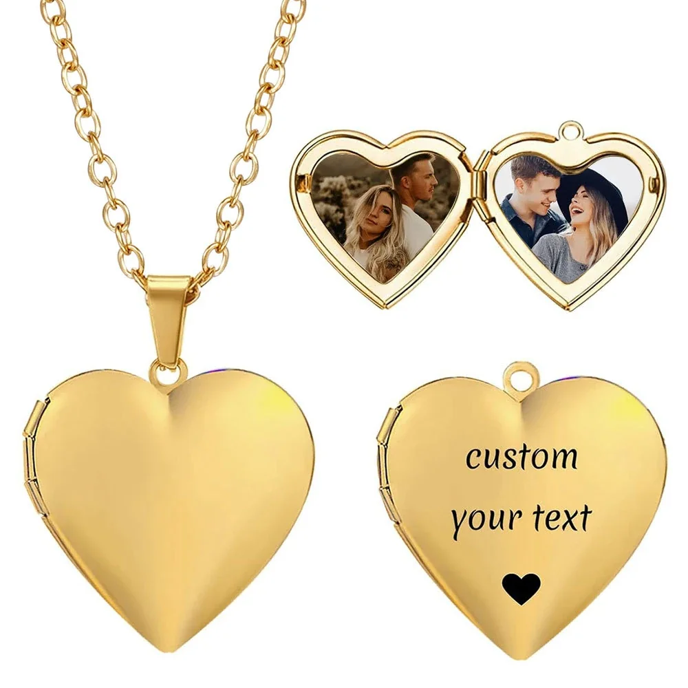 Polished 316 Stainless Steel Heart Locket Necklace - Gold Locket With Photo Large