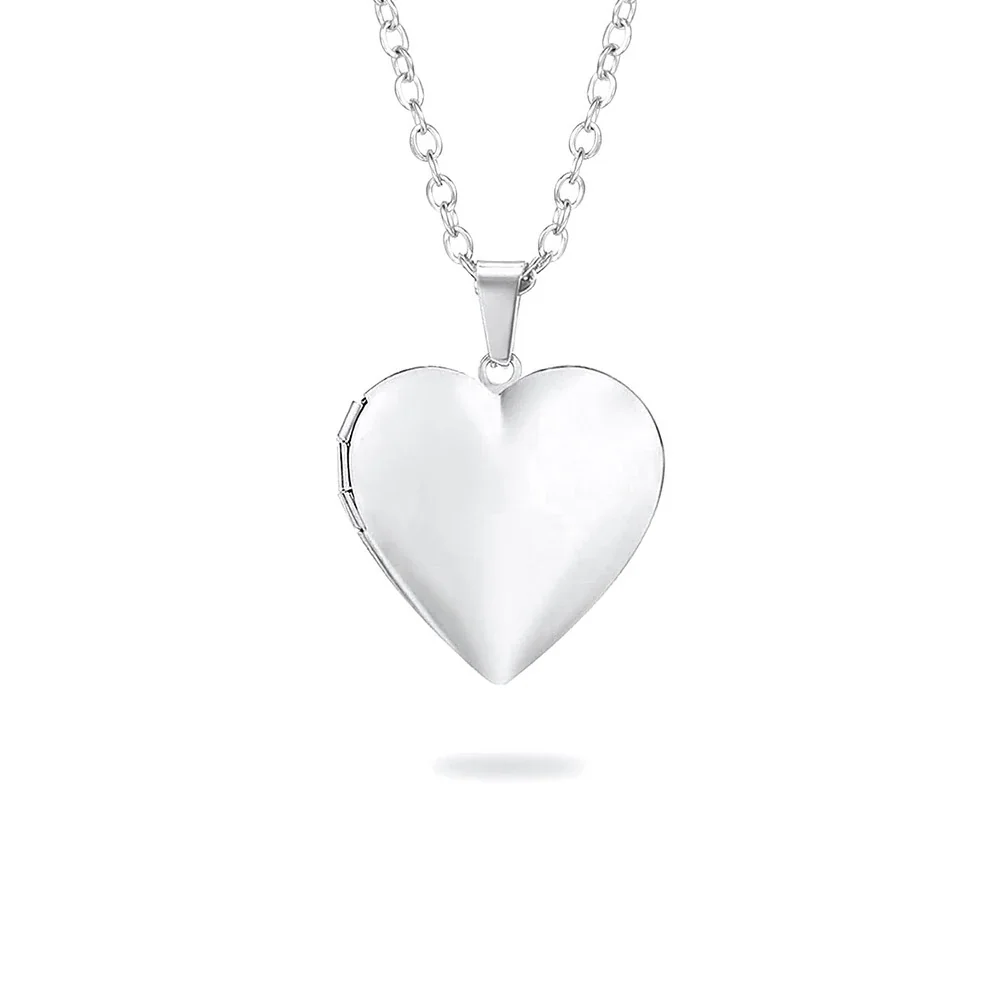 Polished 316 Stainless Steel Heart Locket Necklace - Silver Locket With Small