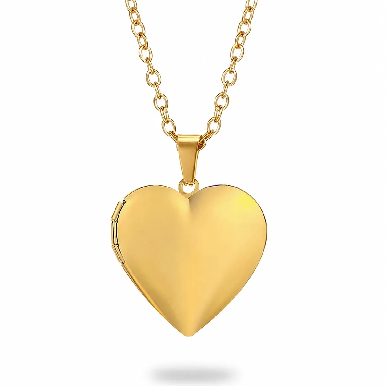 Polished 316 Stainless Steel Heart Locket Necklace - Gold Locket With Large