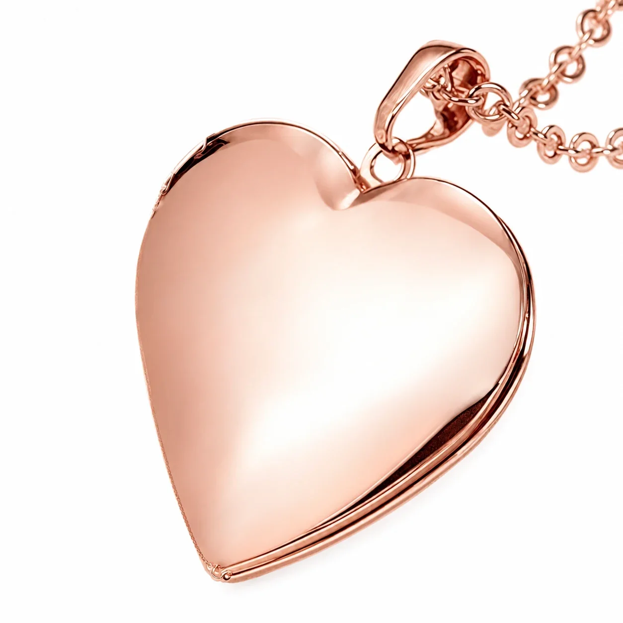 Polished 316 Stainless Steel Heart Locket Necklace - Rose Gold Locket Without Small