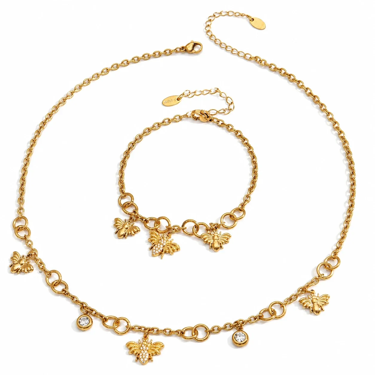 Bee Charm 18K Gold-Plated Oval-Link Jewelry Set