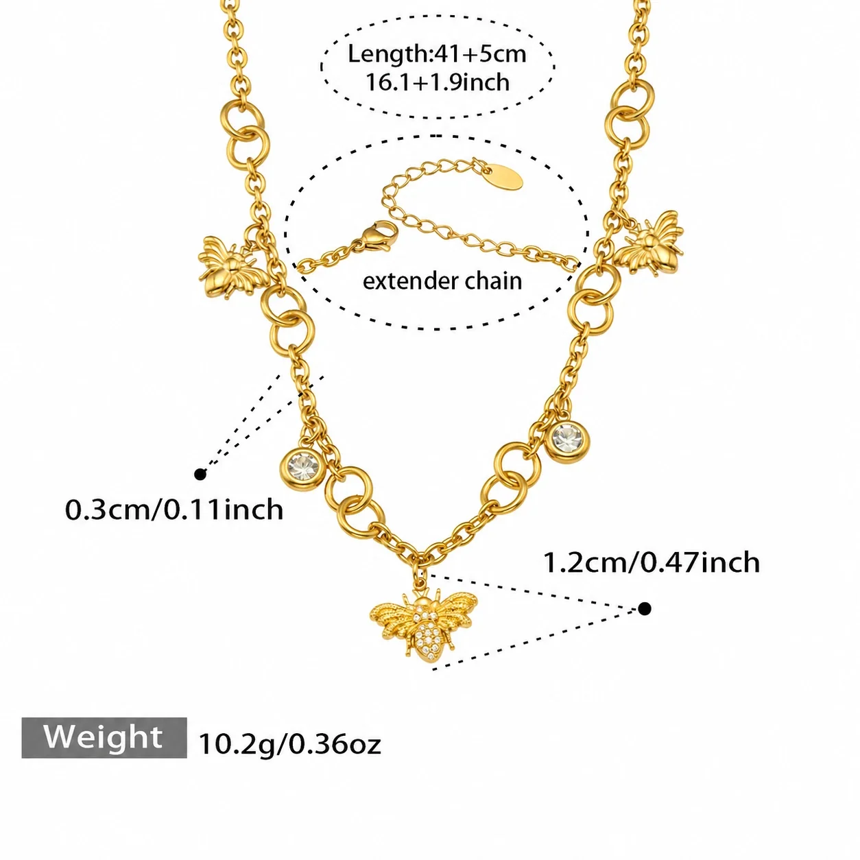 Bee Charm 18K Gold-Plated Oval-Link Jewelry Set - Gold 41+5 cm