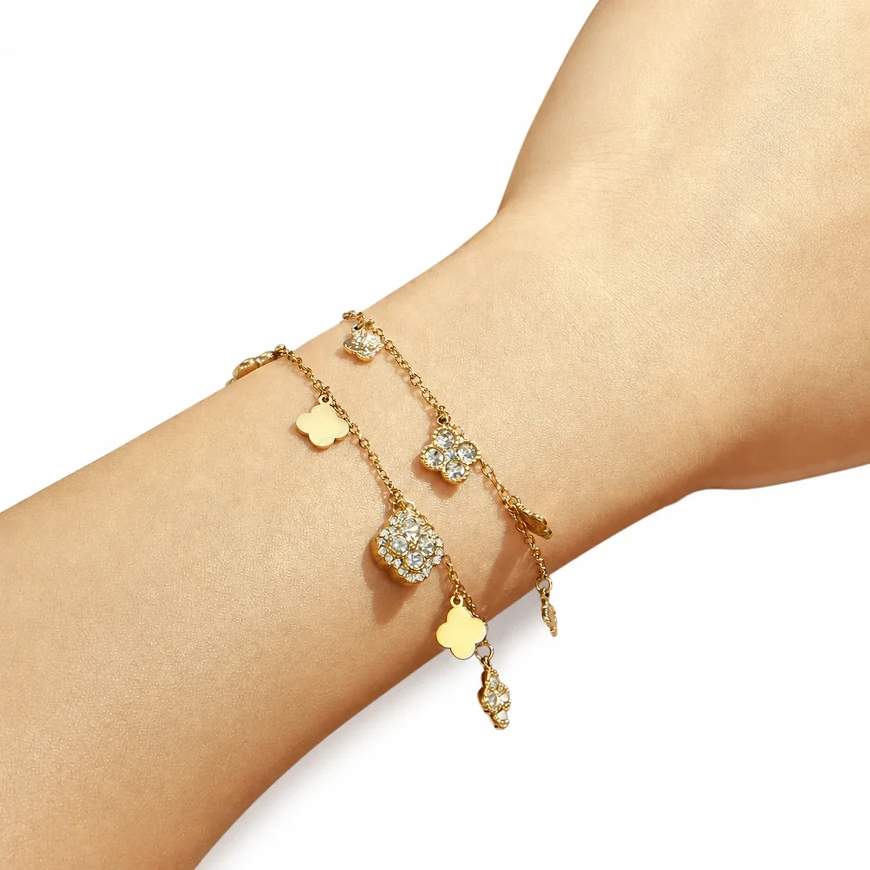 Gleaming 316L Stainless Steel Clover CZ Chain Jewelry Set