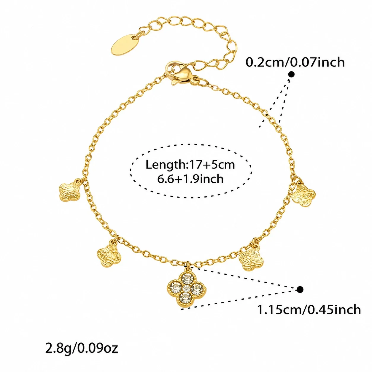Gleaming 316L Stainless Steel Clover CZ Chain Jewelry Set - Gold 17+5 cm TXE401