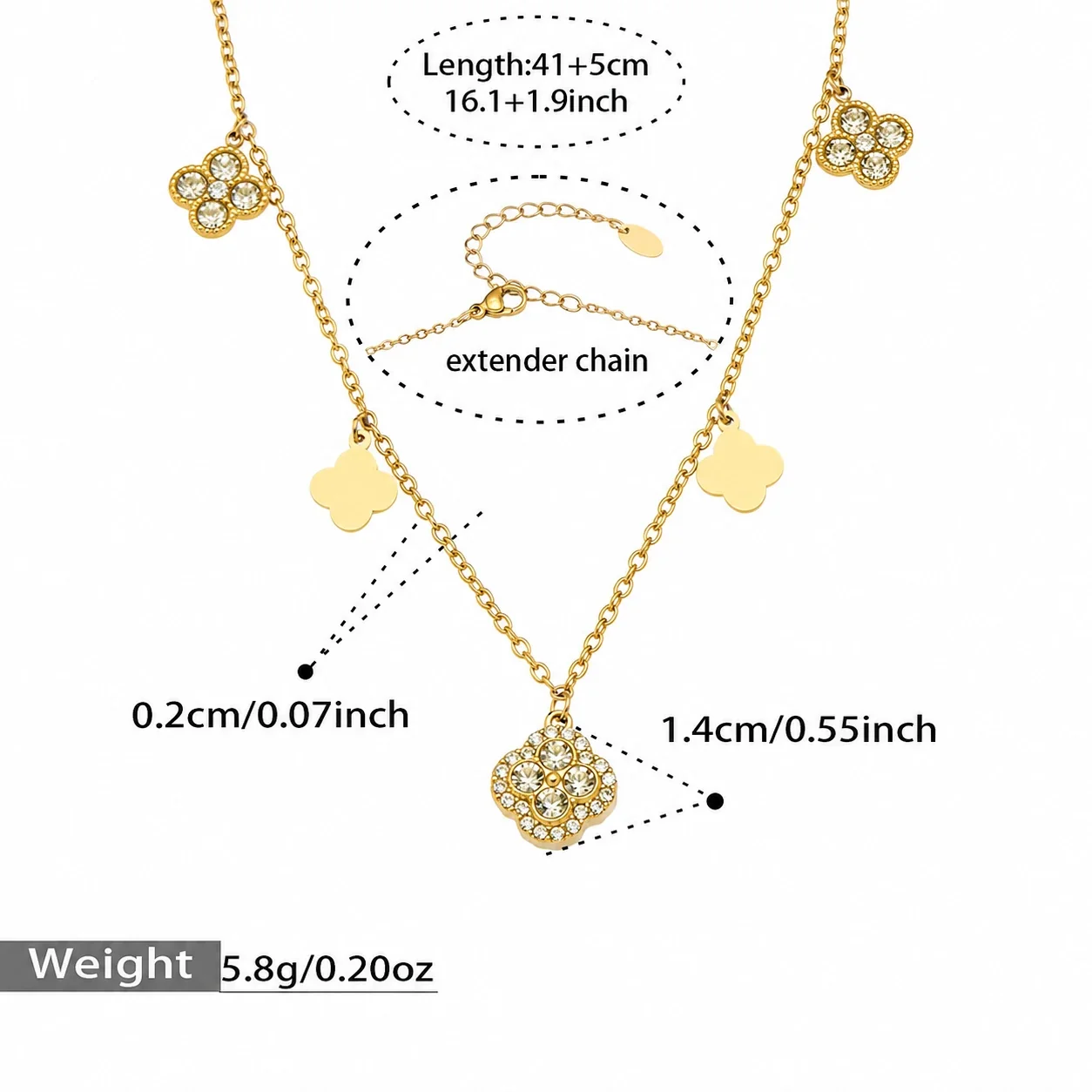 Gleaming 316L Stainless Steel Clover CZ Chain Jewelry Set - Gold 41+5 cm TXP381