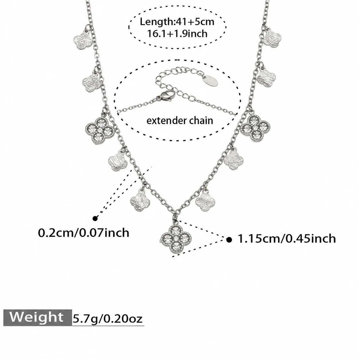 Gleaming 316L Stainless Steel Clover CZ Chain Jewelry Set - Gold 41+5 cm TXP401