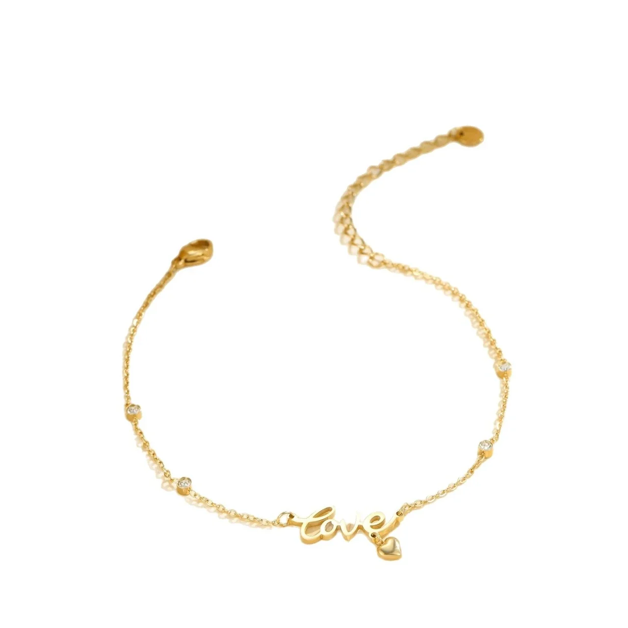 Anklet with Letter Charms and Fine Chain in Stainless Steel