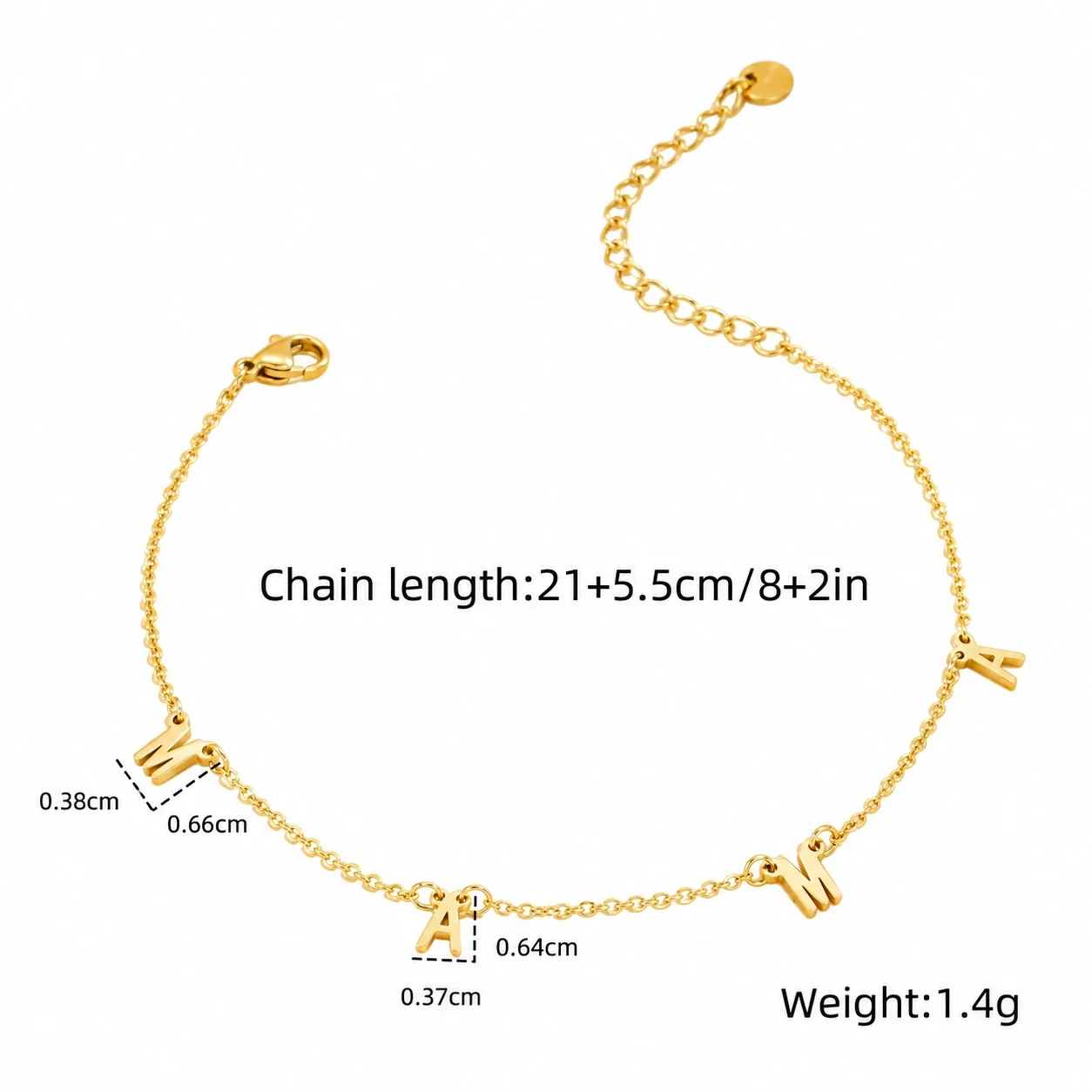 Photo produit : Chaîne de cheville à breloque lettre et chaîne fine en acier inoxydable