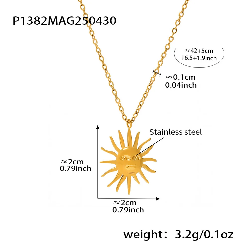 Ketting met Zonnehanger en Stralende Zonnestralen, Verguld Staal productfoto