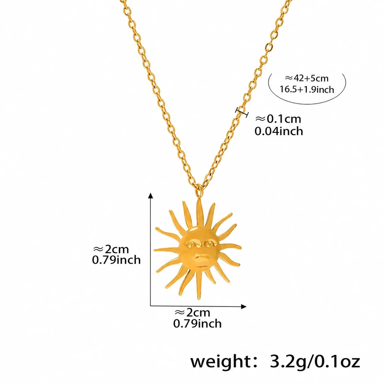 Ketting met Zonnehanger en Stralende Zonnestralen, Verguld Staal productfoto