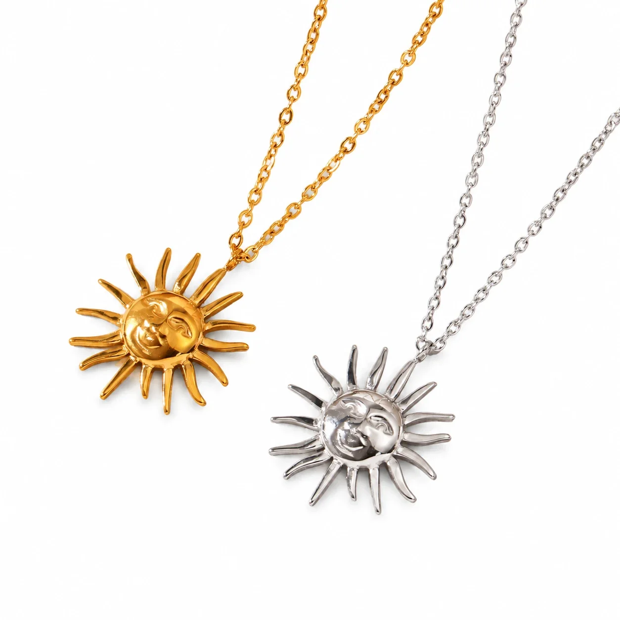 Ketting met Zonnehanger en Stralende Zonnestralen, Verguld Staal productfoto