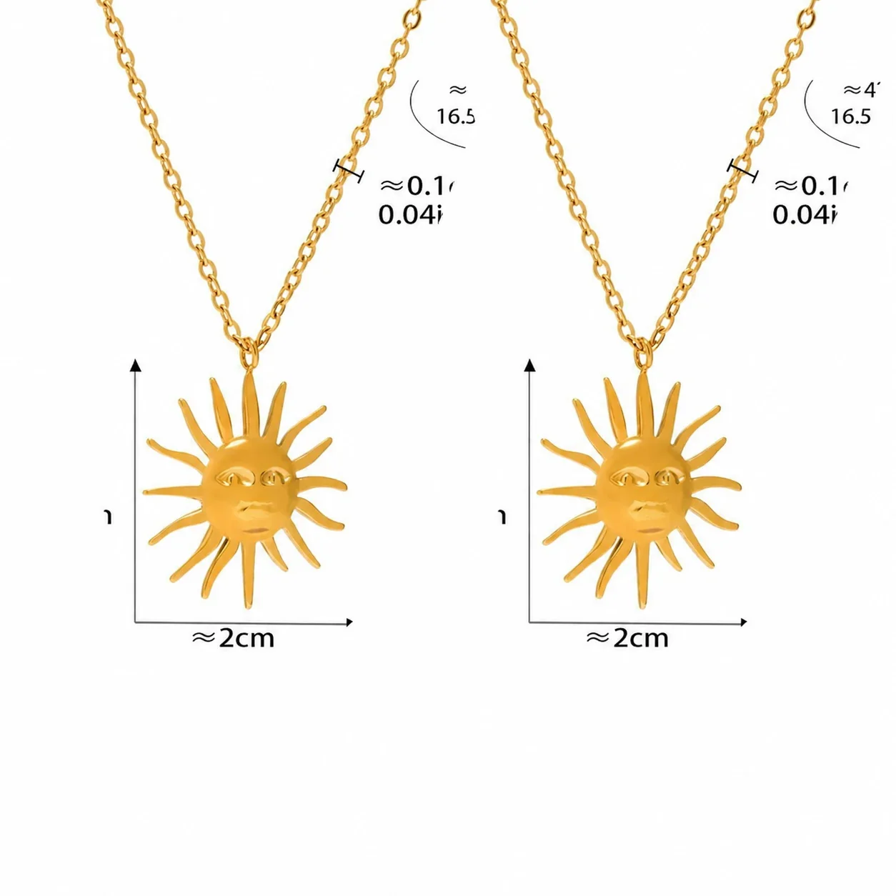 Ketting met Zonnehanger en Stralende Zonnestralen, Verguld Staal productfoto
