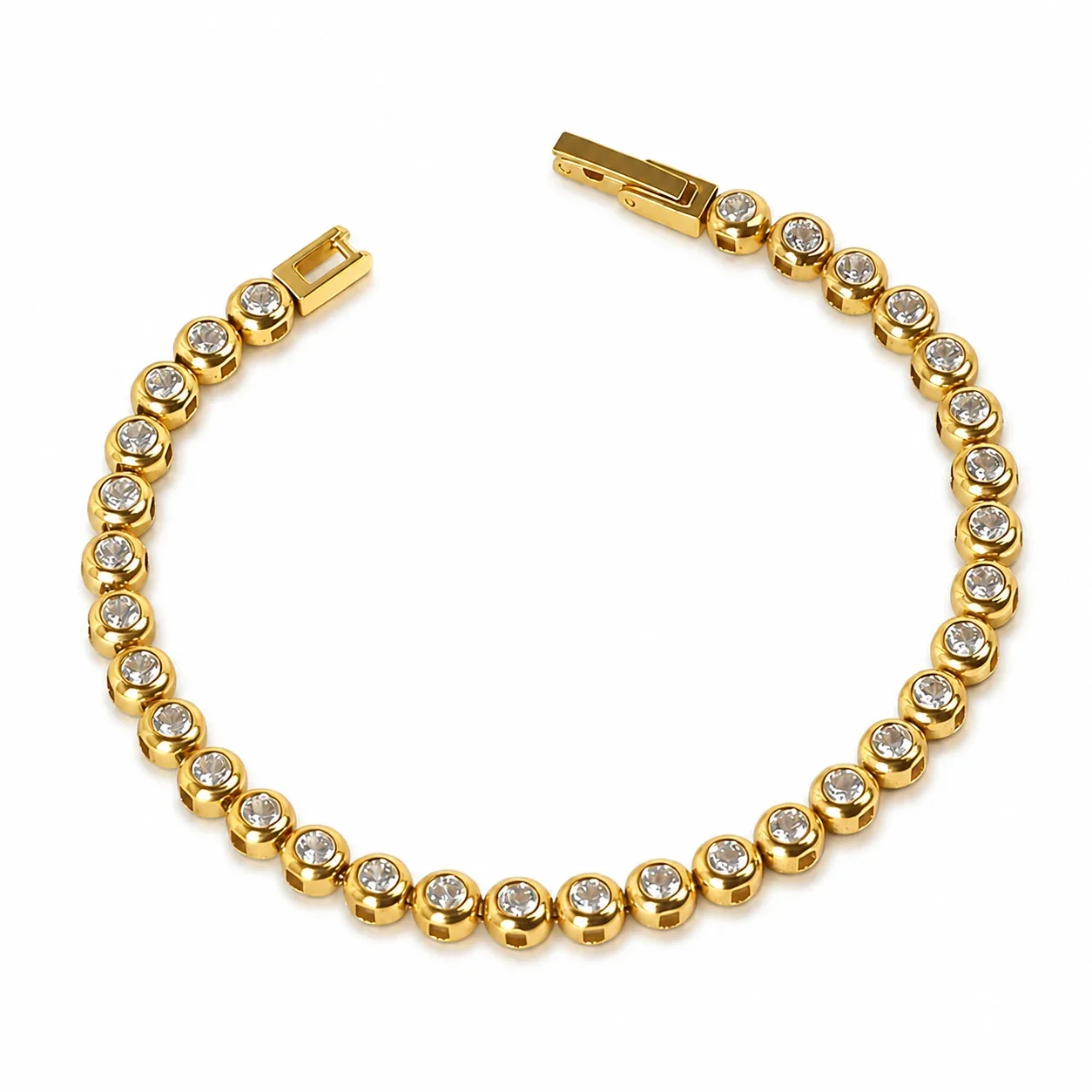 Polished 316 Stainless Steel Bezel CZ Tennis Bracelet - Gold White CZ cm