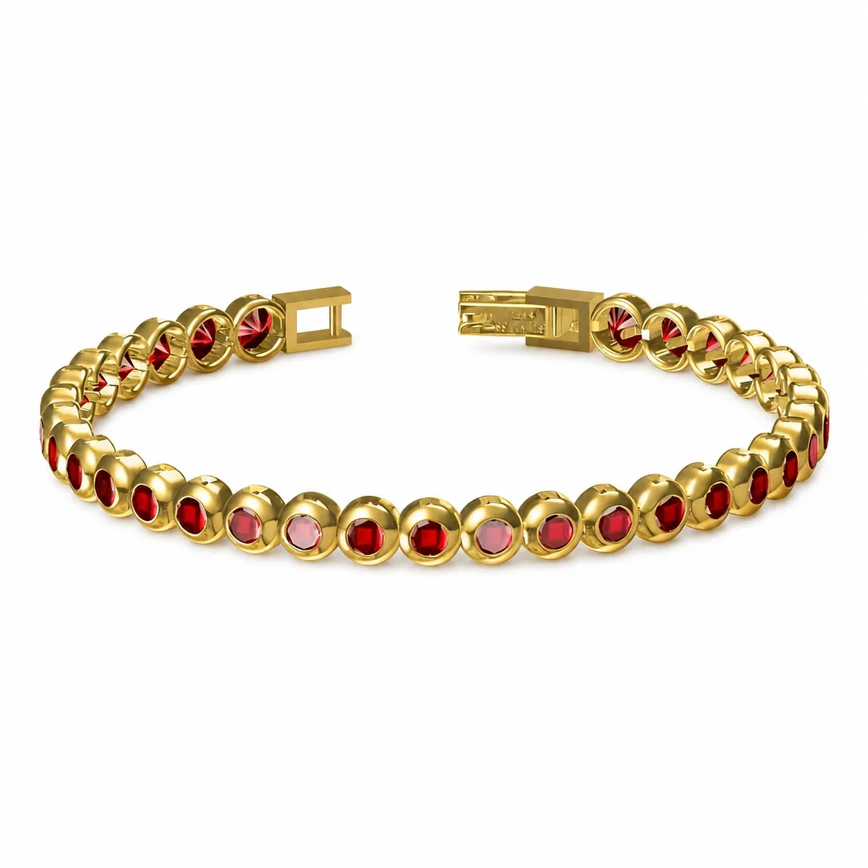 Polished 316 Stainless Steel Bezel CZ Tennis Bracelet - Gold Red CZ cm