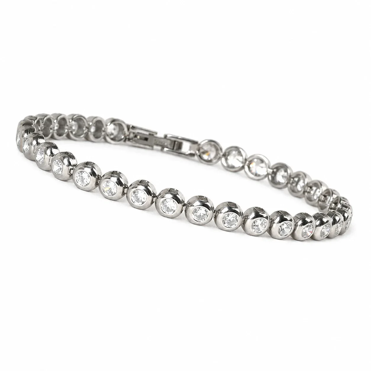 Polished 316 Stainless Steel Bezel CZ Tennis Bracelet - Silver White CZ cm
