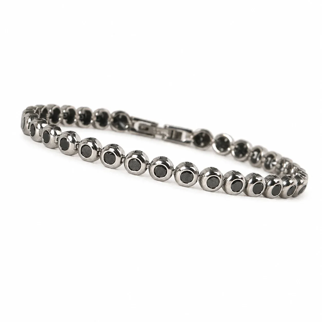 Polished 316 Stainless Steel Bezel CZ Tennis Bracelet - Silver Black CZ cm