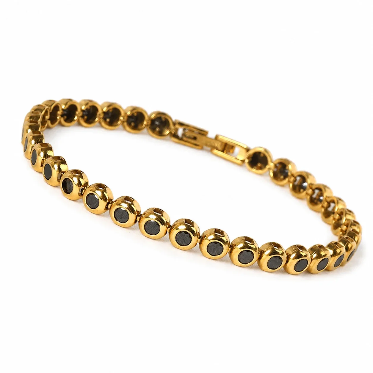 Polished 316 Stainless Steel Bezel CZ Tennis Bracelet - Gold Black CZ cm